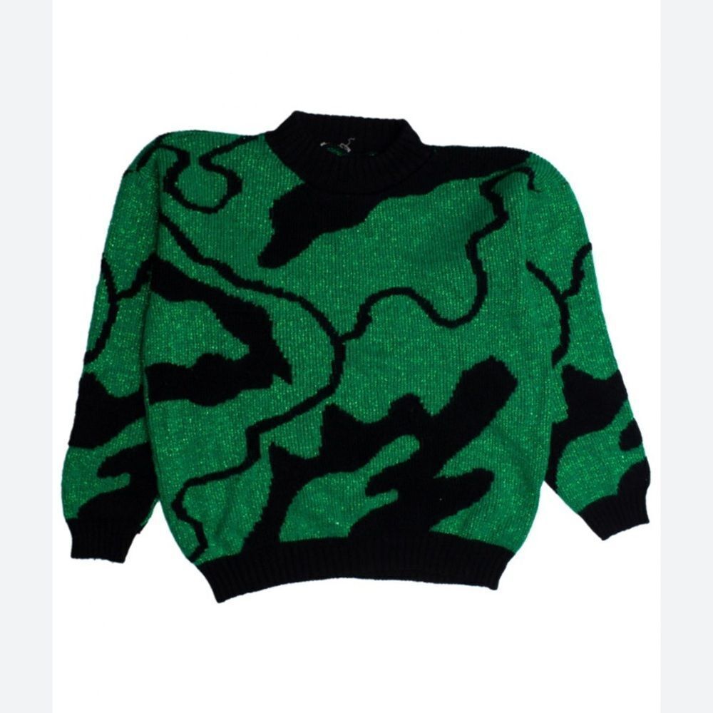 Vintage 80s Funky Green and Black Patterned Women’s Sweater Size Approximate ML